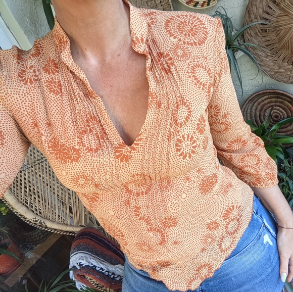 Equipment M Vintage 90s Silk Blouse Orange Floral - Picture 7 of 16